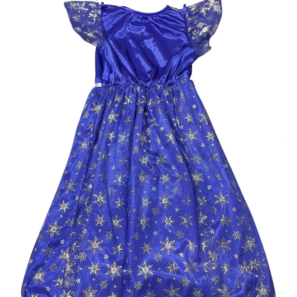 Disney Frozen Nightgown Purple Elsa Snowflake Flutter Sleeve Girls 8 Princess